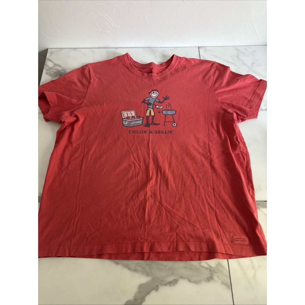Life Is Good  "Chillin and Grillin" Crusher T-Shirt Red Men's Size Large